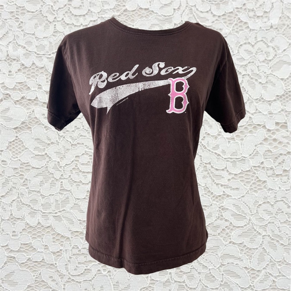 vintage red sox brown and pink short sleeve baby tee